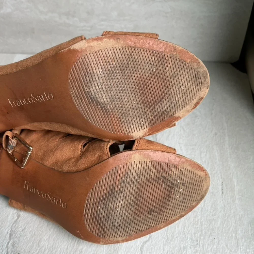 Franco Sarto Rust Orange Tan Brown OpenToe Heel Sandals size 6